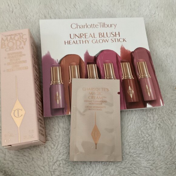 Charlotte Tilbury Magic Body Cream .3oz , Glow Stick 4 Pc + Face Cream Samples - Picture 1 of 5
